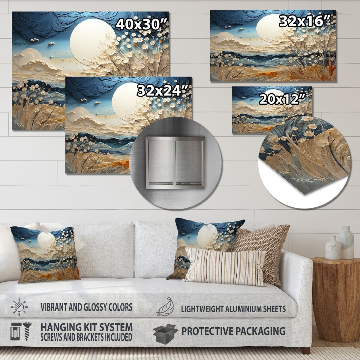 Designart Clouds Prairies Collages VI - Décoration murale moderne en métal