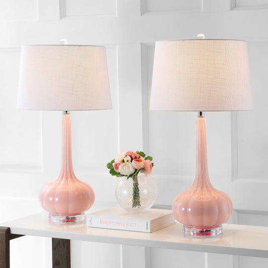 Lampe de table LED en verre en forme de goutte d'eau Diamante 28.5, rose (lot de 2) par JONATHAN Y