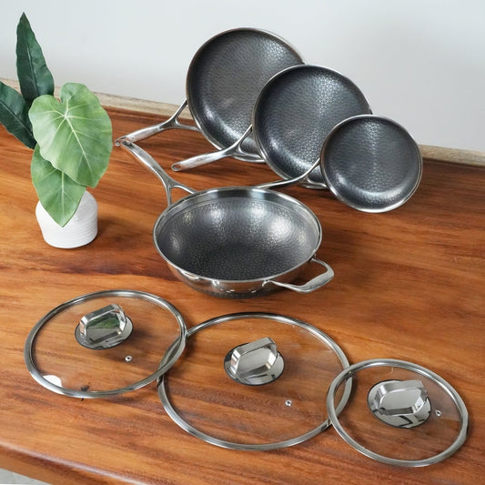Ensemble de casseroles et poêles DiamondClad 7 pièces en acier inoxydable hybride antiadhésif