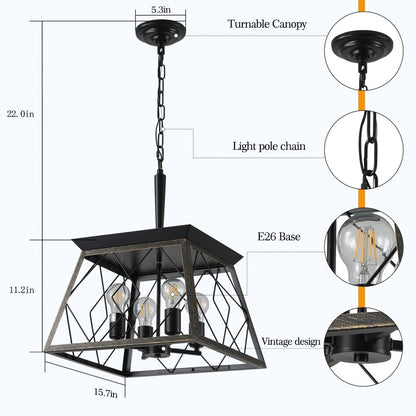 Luminaires à suspension à 4 lumières, style ferme, avec gradation, pour salle à manger, ampoules non incluses.