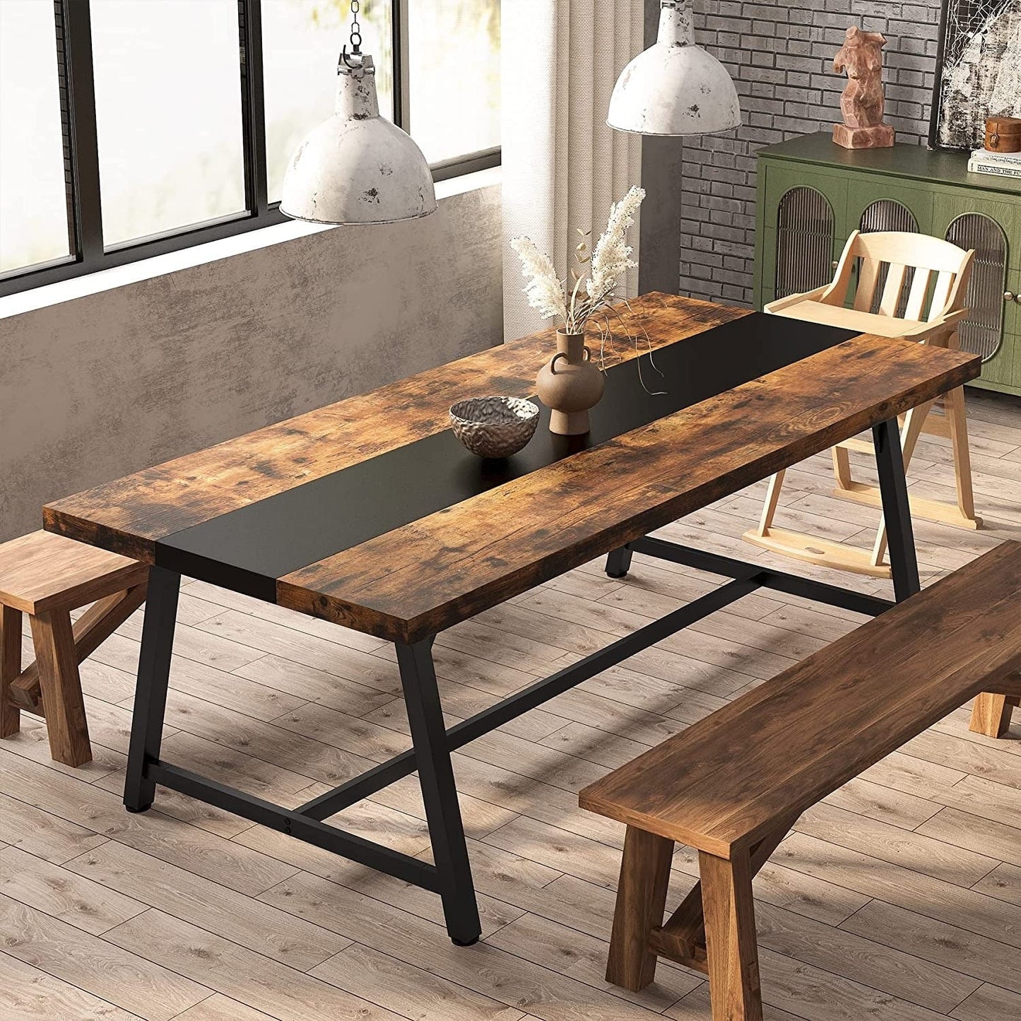 Table de salle à manger pour 8 personnes, table de cuisine rectangulaire en bois de 179,5 cm (70,87 pouces)