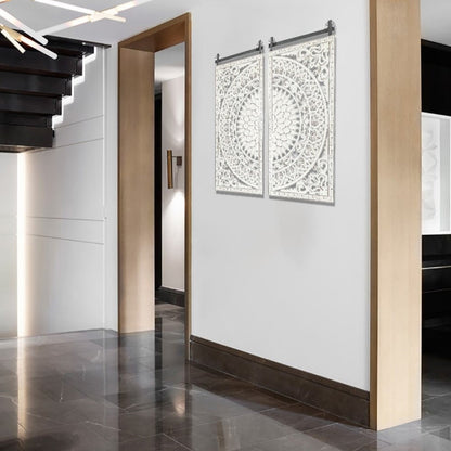 Décoration murale en bois blanc ivoire vieilli avec accents noirs (lot de 2)
