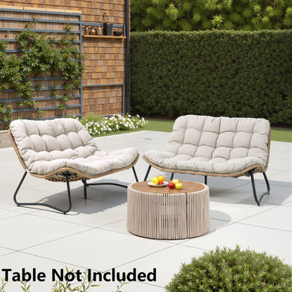 Fauteuil Papasan double avec coussin, en rotin PE résistant aux intempéries et cadre en métal, pour intérieur et extérieur.