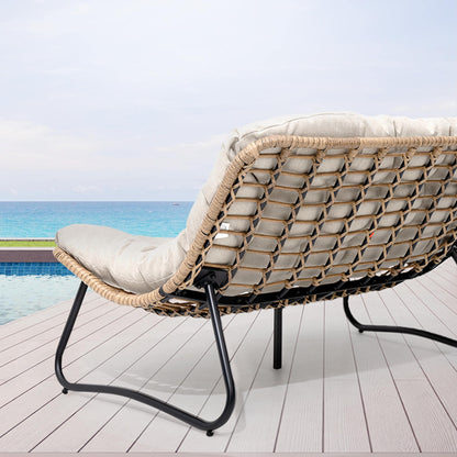 Fauteuil Papasan double avec coussin, en rotin PE résistant aux intempéries et cadre en métal, pour intérieur et extérieur.
