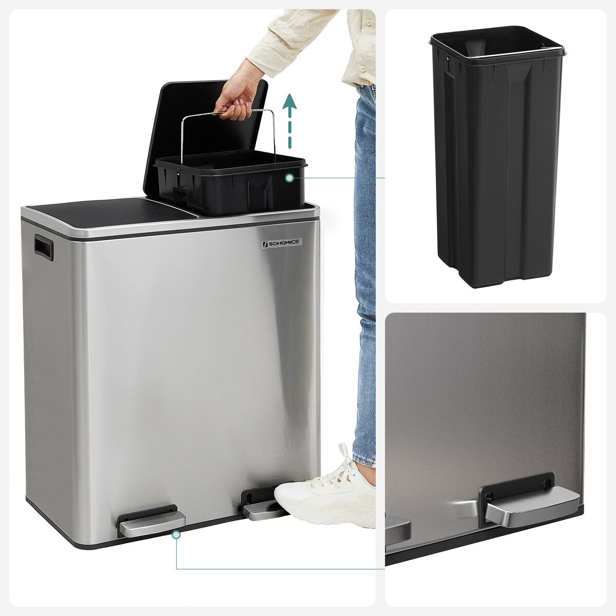 Poubelle double, 2 bacs à ordures de 8 gallons