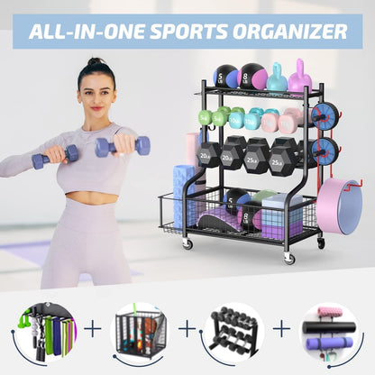 Support pour haltères, support pour poids, rangement pour tapis de yoga et ballons pour salle de sport à domicile, organisateur d'équipement