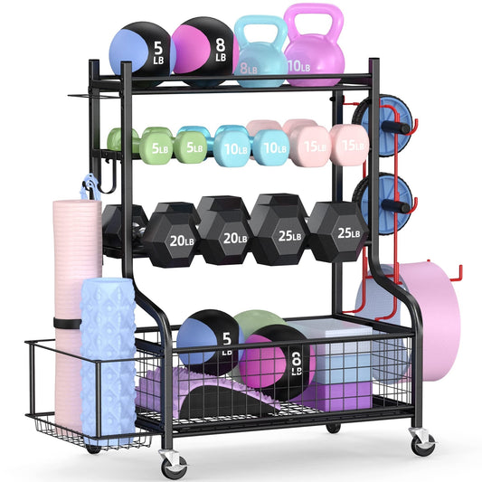 Support pour haltères, support pour poids, rangement pour tapis de yoga et ballons pour salle de sport à domicile, organisateur d'équipement