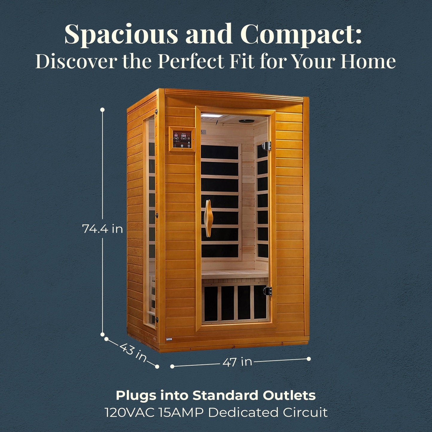 Sauna infrarouge à faible rayonnement électromagnétique (REM) pour 2 personnes, Dynamic Saunas Andora, en bois d'épicéa du Canada.