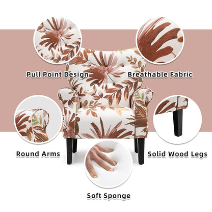 Erommy Fauteuil d'appoint moderne, fauteuil à dossier haut, canapé simple recouvert de tissu avec boutons et pieds en bois pour salon