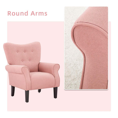 Erommy Fauteuil d'appoint moderne, fauteuil à dossier haut, canapé simple recouvert de tissu avec boutons et pieds en bois pour salon