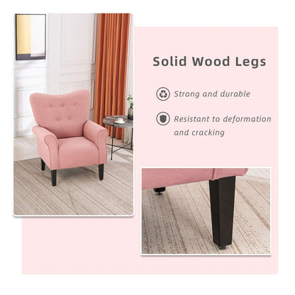 Erommy Fauteuil d'appoint moderne, fauteuil à dossier haut, canapé simple recouvert de tissu avec boutons et pieds en bois pour salon