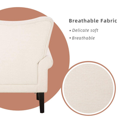Erommy Fauteuil d'appoint moderne, fauteuil à dossier haut, canapé simple recouvert de tissu avec boutons et pieds en bois pour salon