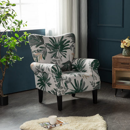 Erommy Fauteuil d'appoint moderne, fauteuil à dossier haut, canapé simple recouvert de tissu avec boutons et pieds en bois pour salon