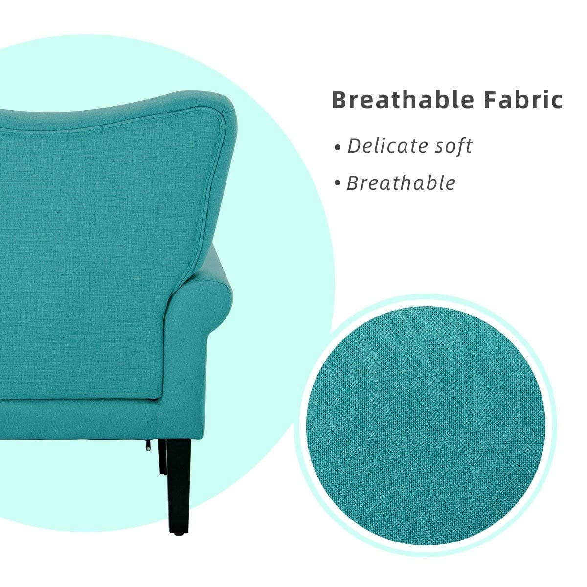 Erommy Fauteuil d'appoint moderne, fauteuil à dossier haut, canapé simple recouvert de tissu avec boutons et pieds en bois pour salon