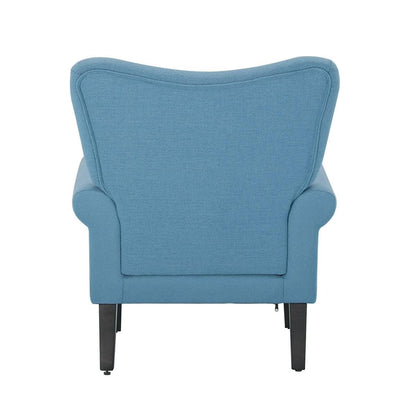 Erommy Fauteuil d'appoint moderne, fauteuil à dossier haut, canapé simple recouvert de tissu avec boutons et pieds en bois pour salon