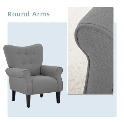 Erommy Fauteuil d'appoint moderne, fauteuil à dossier haut, canapé simple recouvert de tissu avec boutons et pieds en bois pour salon