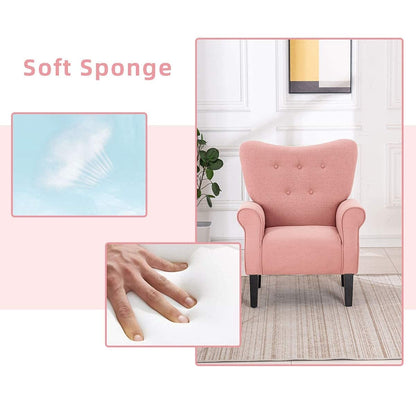 Erommy Fauteuil d'appoint moderne, fauteuil à dossier haut, canapé simple recouvert de tissu avec boutons et pieds en bois pour salon