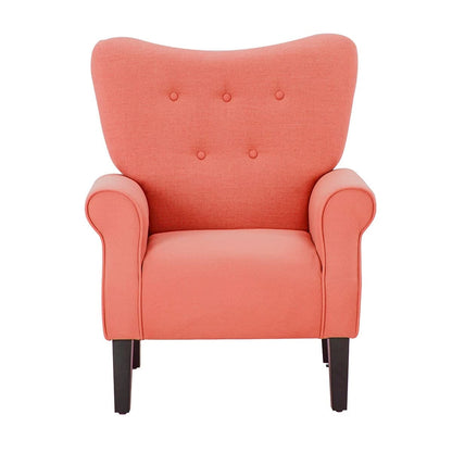 Erommy Fauteuil d'appoint moderne, fauteuil à dossier haut, canapé simple recouvert de tissu avec boutons et pieds en bois pour salon