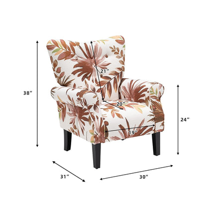 Erommy Fauteuil d'appoint moderne, fauteuil à dossier haut, canapé simple recouvert de tissu avec boutons et pieds en bois pour salon