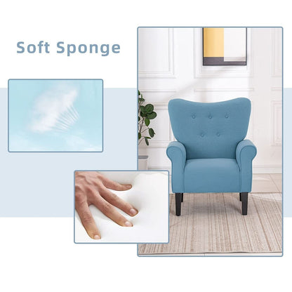 Erommy Fauteuil d'appoint moderne, fauteuil à dossier haut, canapé simple recouvert de tissu avec boutons et pieds en bois pour salon