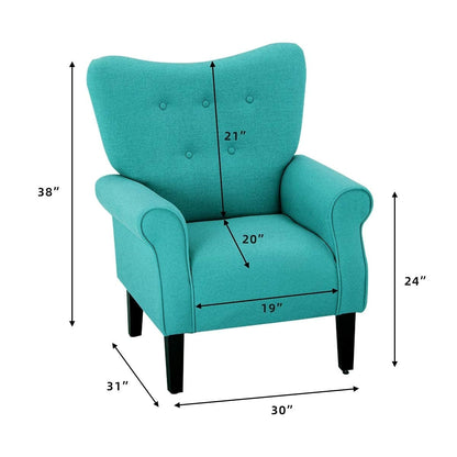 Erommy Fauteuil d'appoint moderne, fauteuil à dossier haut, canapé simple recouvert de tissu avec boutons et pieds en bois pour salon