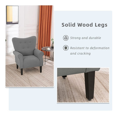 Erommy Fauteuil d'appoint moderne, fauteuil à dossier haut, canapé simple recouvert de tissu avec boutons et pieds en bois pour salon