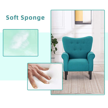 Erommy Fauteuil d'appoint moderne, fauteuil à dossier haut, canapé simple recouvert de tissu avec boutons et pieds en bois pour salon