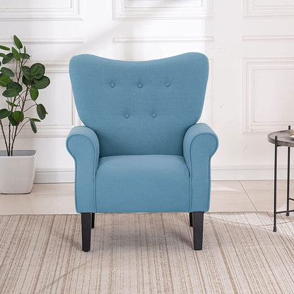 Erommy Fauteuil d'appoint moderne, fauteuil à dossier haut, canapé simple recouvert de tissu avec boutons et pieds en bois pour salon
