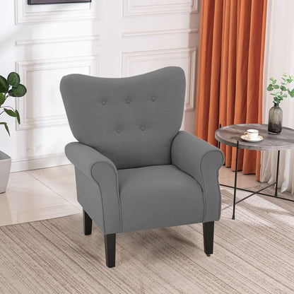Erommy Fauteuil d'appoint moderne, fauteuil à dossier haut, canapé simple recouvert de tissu avec boutons et pieds en bois pour salon