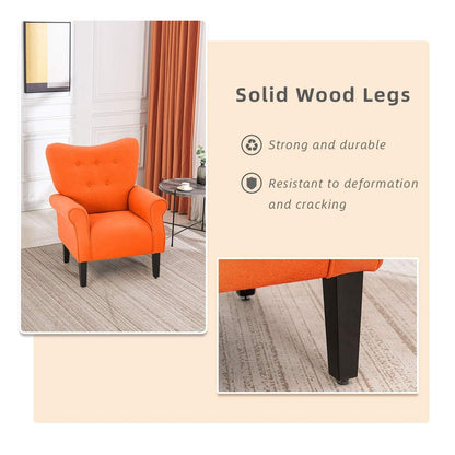 Erommy Fauteuil d'appoint moderne, fauteuil à dossier haut, canapé simple recouvert de tissu avec boutons et pieds en bois pour salon