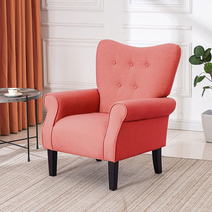Erommy Fauteuil d'appoint moderne, fauteuil à dossier haut, canapé simple recouvert de tissu avec boutons et pieds en bois pour salon