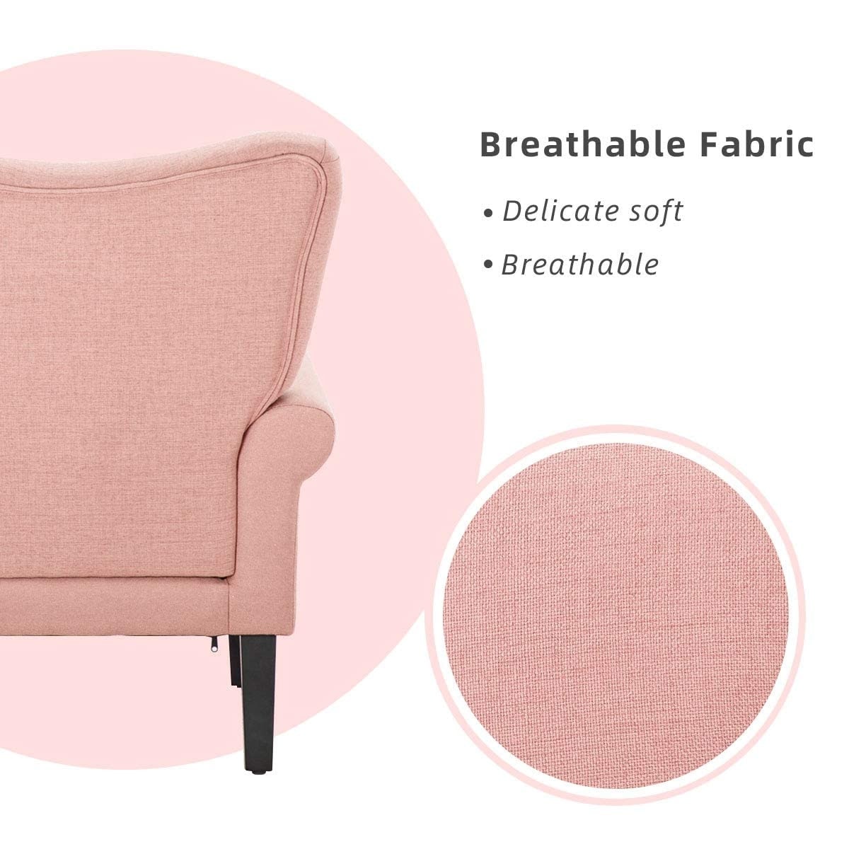 Erommy Fauteuil d'appoint moderne, fauteuil à dossier haut, canapé simple recouvert de tissu avec boutons et pieds en bois pour salon