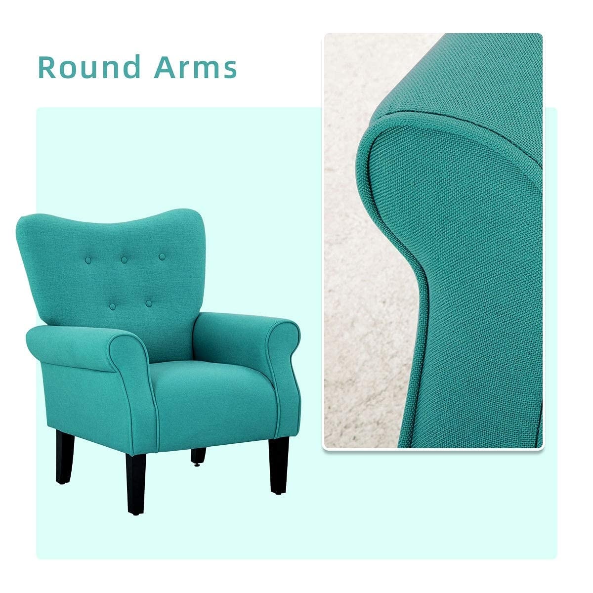 Erommy Fauteuil d'appoint moderne, fauteuil à dossier haut, canapé simple recouvert de tissu avec boutons et pieds en bois pour salon