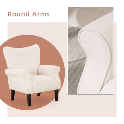 Erommy Fauteuil d'appoint moderne, fauteuil à dossier haut, canapé simple recouvert de tissu avec boutons et pieds en bois pour salon