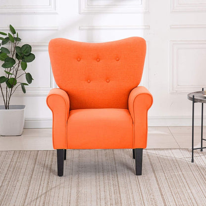 Erommy Fauteuil d'appoint moderne, fauteuil à dossier haut, canapé simple recouvert de tissu avec boutons et pieds en bois pour salon