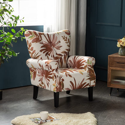 Erommy Fauteuil d'appoint moderne, fauteuil à dossier haut, canapé simple recouvert de tissu avec boutons et pieds en bois pour salon