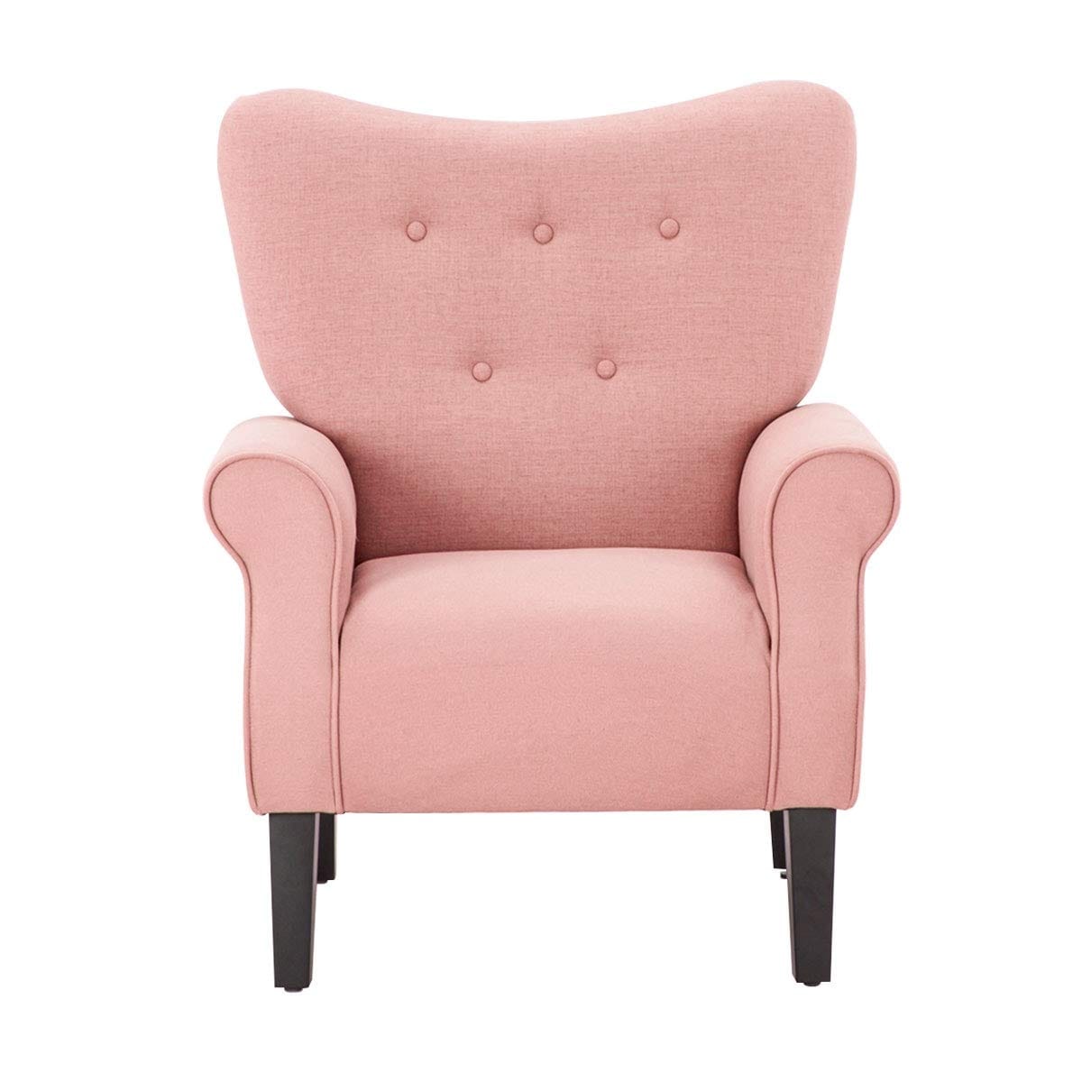 Erommy Fauteuil d'appoint moderne, fauteuil à dossier haut, canapé simple recouvert de tissu avec boutons et pieds en bois pour salon
