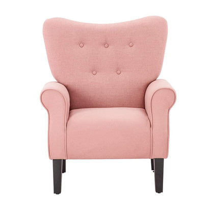 Erommy Fauteuil d'appoint moderne, fauteuil à dossier haut, canapé simple recouvert de tissu avec boutons et pieds en bois pour salon