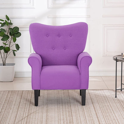 Erommy Fauteuil d'appoint moderne, fauteuil à dossier haut, canapé simple recouvert de tissu avec boutons et pieds en bois pour salon