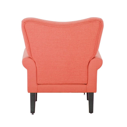 Erommy Fauteuil d'appoint moderne, fauteuil à dossier haut, canapé simple recouvert de tissu avec boutons et pieds en bois pour salon