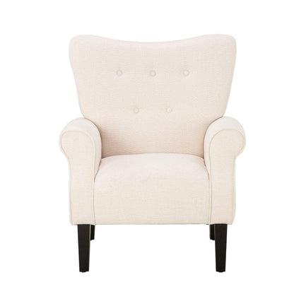 Erommy Fauteuil d'appoint moderne, fauteuil à dossier haut, canapé simple recouvert de tissu avec boutons et pieds en bois pour salon