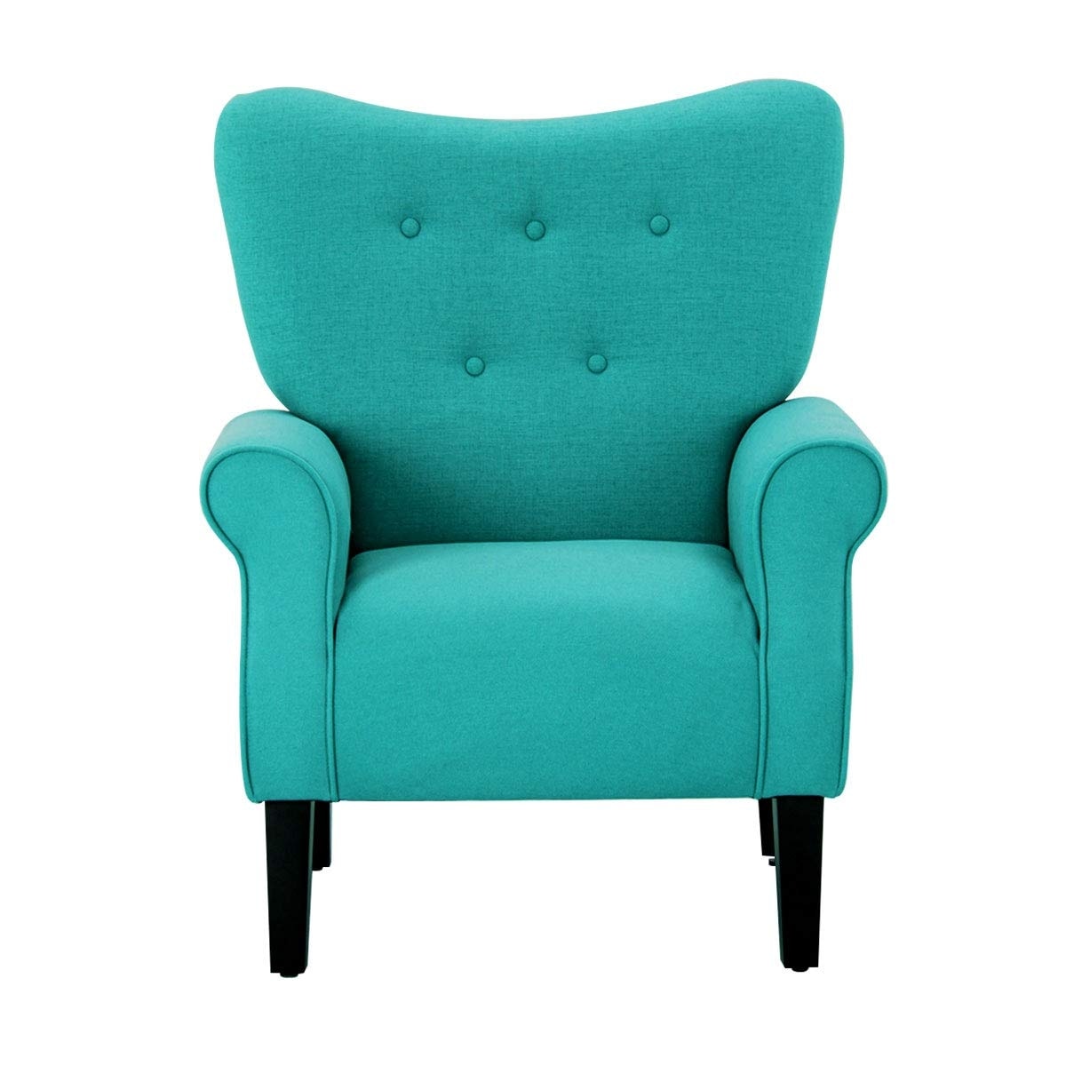 Erommy Fauteuil d'appoint moderne, fauteuil à dossier haut, canapé simple recouvert de tissu avec boutons et pieds en bois pour salon