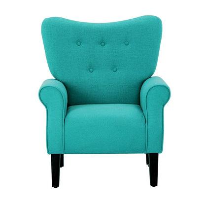 Erommy Fauteuil d'appoint moderne, fauteuil à dossier haut, canapé simple recouvert de tissu avec boutons et pieds en bois pour salon