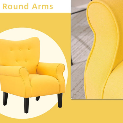 Erommy Fauteuil d'appoint moderne, fauteuil à dossier haut, canapé simple recouvert de tissu avec boutons et pieds en bois pour salon