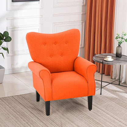 Erommy Fauteuil d'appoint moderne, fauteuil à dossier haut, canapé simple recouvert de tissu avec boutons et pieds en bois pour salon