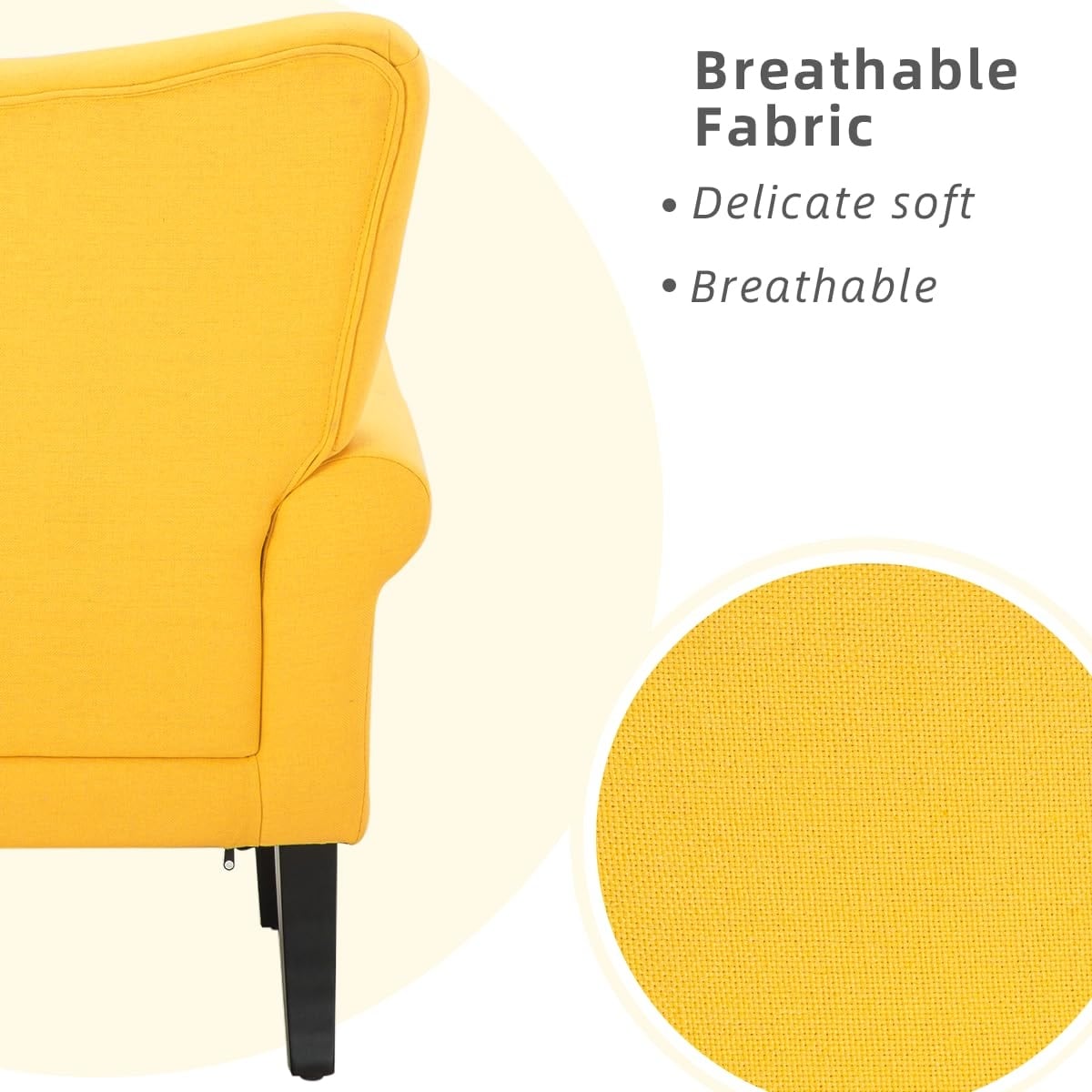 Erommy Fauteuil d'appoint moderne, fauteuil à dossier haut, canapé simple recouvert de tissu avec boutons et pieds en bois pour salon