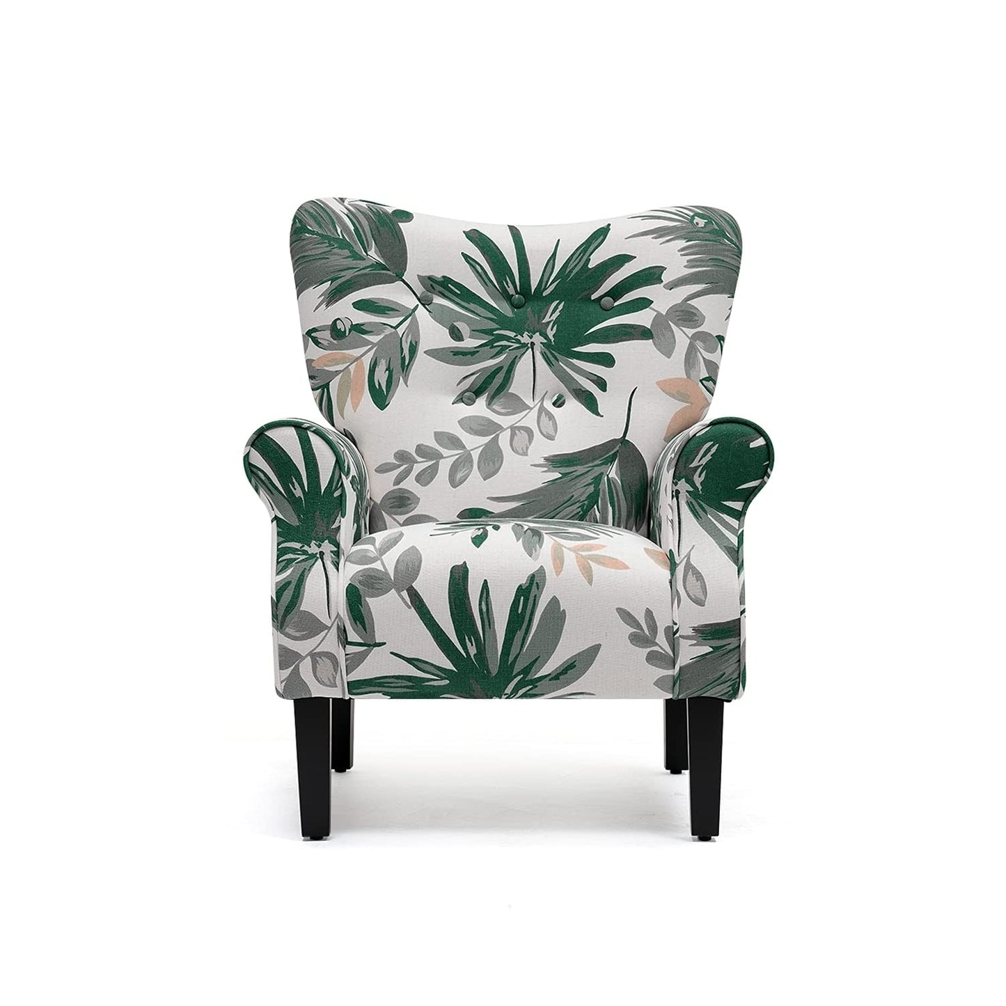 Erommy Fauteuil d'appoint moderne, fauteuil à dossier haut, canapé simple recouvert de tissu avec boutons et pieds en bois pour salon