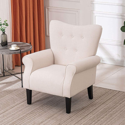 Erommy Fauteuil d'appoint moderne, fauteuil à dossier haut, canapé simple recouvert de tissu avec boutons et pieds en bois pour salon