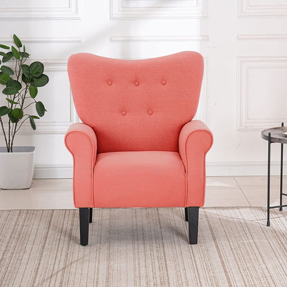 Erommy Fauteuil d'appoint moderne, fauteuil à dossier haut, canapé simple recouvert de tissu avec boutons et pieds en bois pour salon