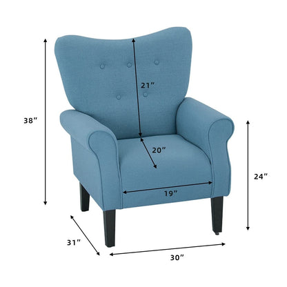 Erommy Fauteuil d'appoint moderne, fauteuil à dossier haut, canapé simple recouvert de tissu avec boutons et pieds en bois pour salon